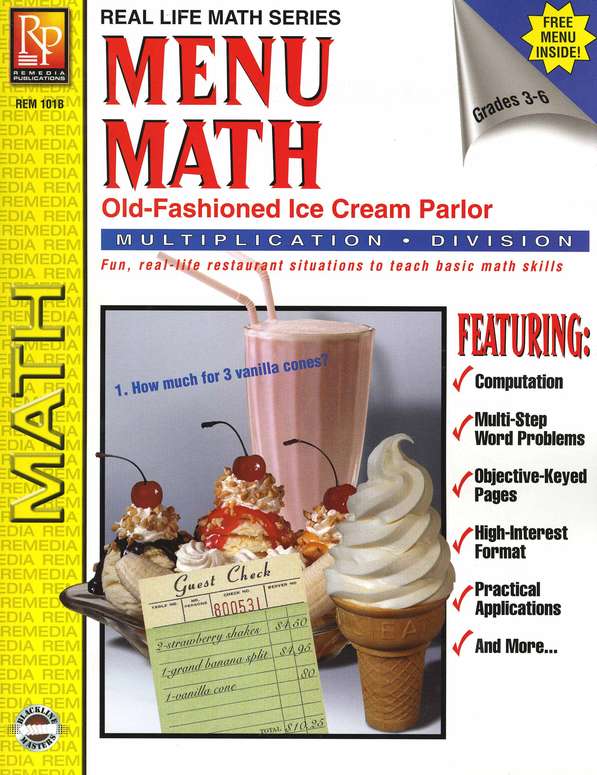 Menu Math: Old Fashioned Ice Cream Parlor, Multiplication &  Division