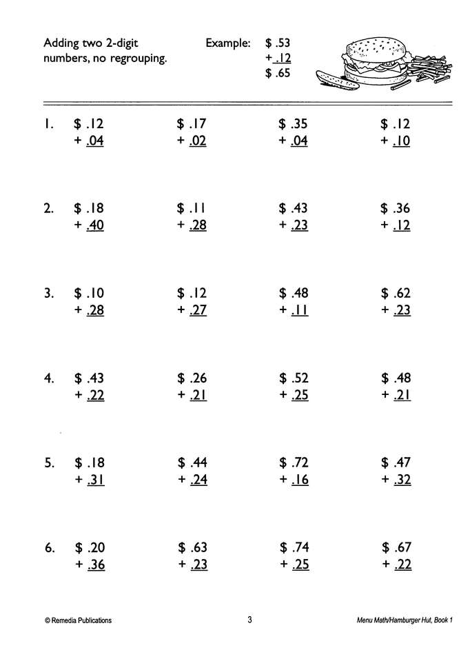 Menu Math: Hamburger Hut, Addition & Subtraction