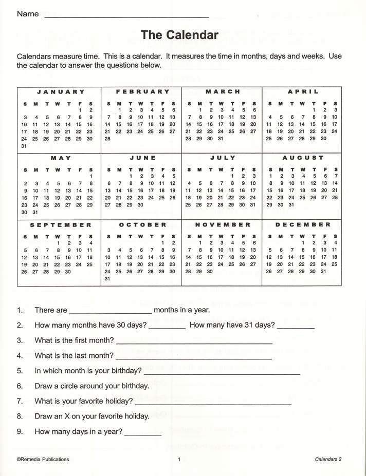 Time Concepts Series: Calendars, Grades 4-6