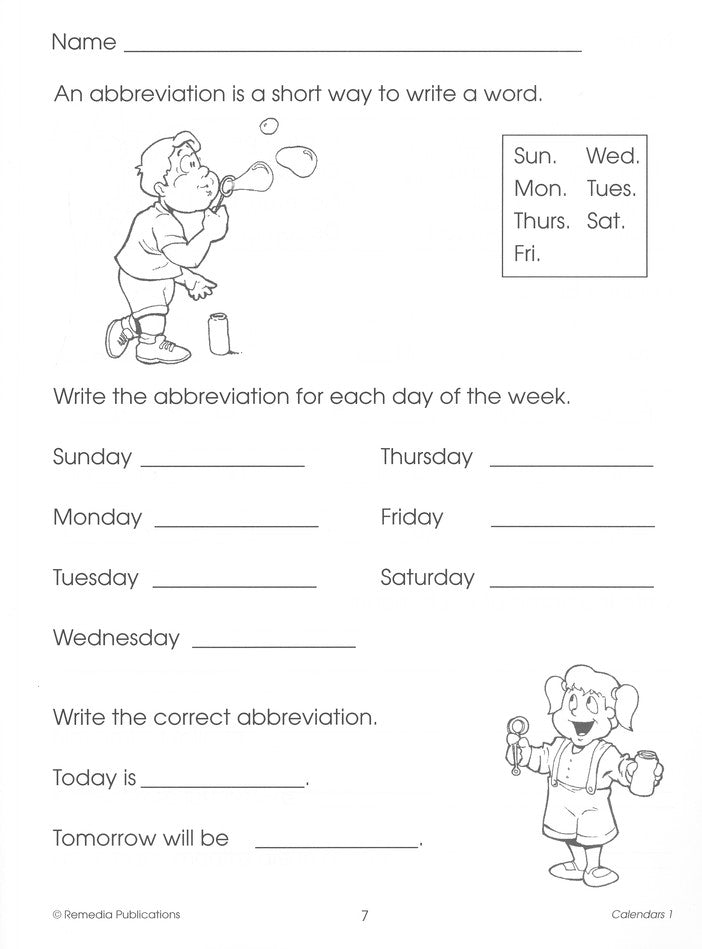 Time Concepts Series: Calendars, Grades 1-3