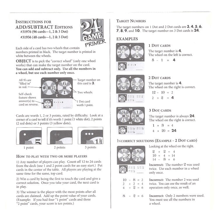 24 Game: Addition & Subtraction (48 Cards)