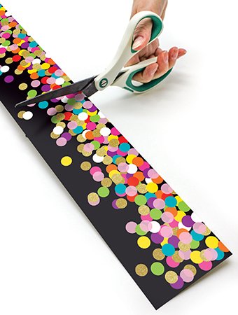 Colorful Confetti on Black Straight Rolled Border Trim