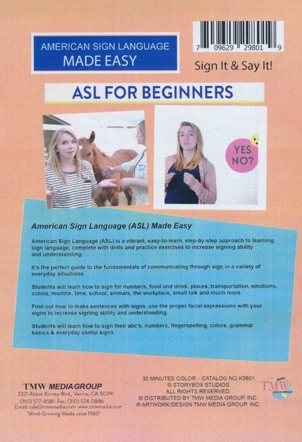 American Sign Language Made Easy: Learn ABCS, Numbers,  Fingerspelling, Colors, Grammar Basics & Everyday Useful  Signs DVD