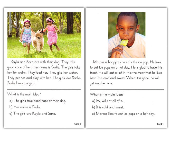 Main Idea Reading Comprehension Practice Cards, Yellow Level