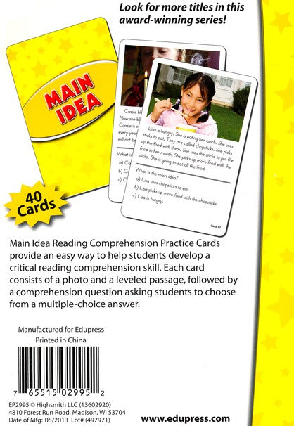 Main Idea Reading Comprehension Practice Cards, Yellow Level