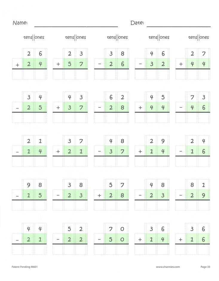 Channie's One Page A Day Double Digit Math Practice (Grades 1-3)