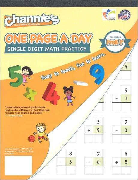 Channie's One Page A Day Single Digit Math Practice (Grades PreK-1)