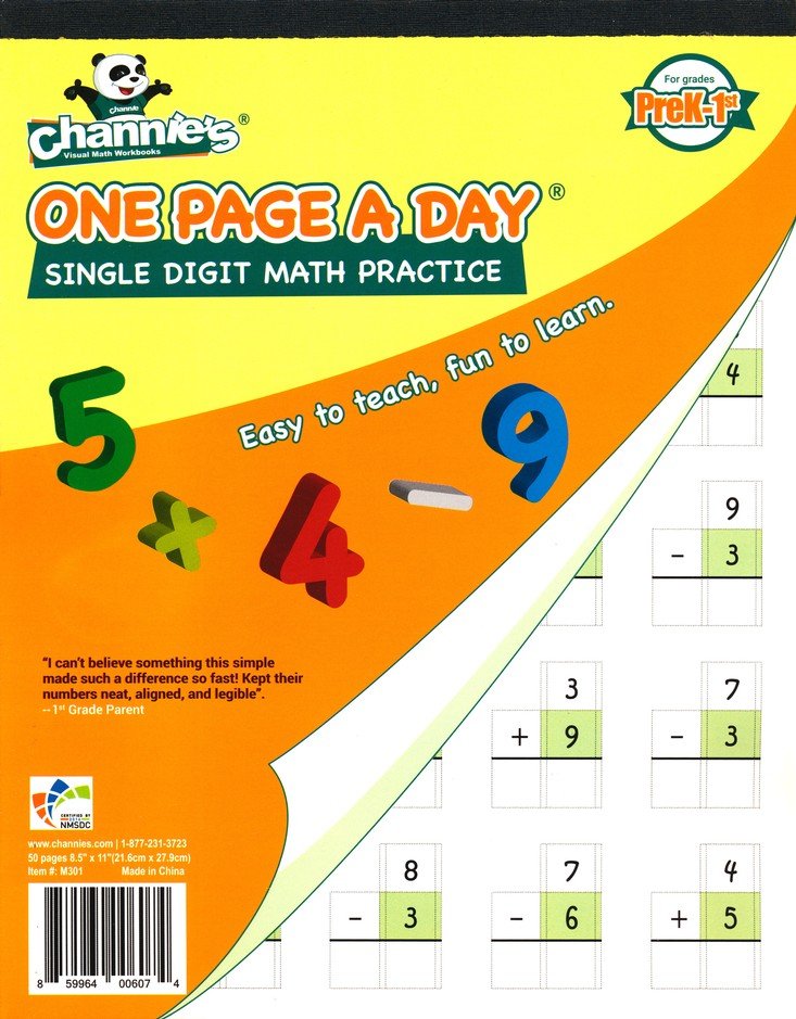 Channie's One Page A Day Single Digit Math Practice (Grades PreK-1)