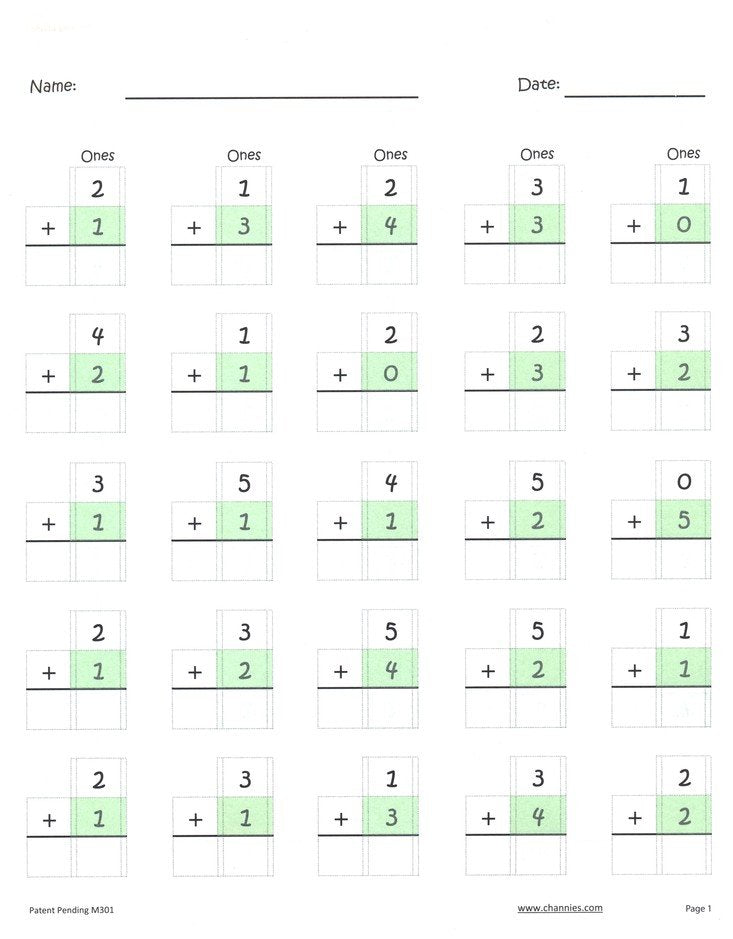 Channie's One Page A Day Single Digit Math Practice (Grades PreK-1)