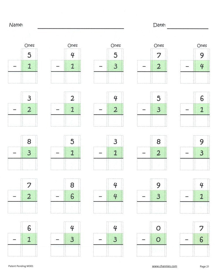 Channie's One Page A Day Single Digit Math Practice (Grades PreK-1)