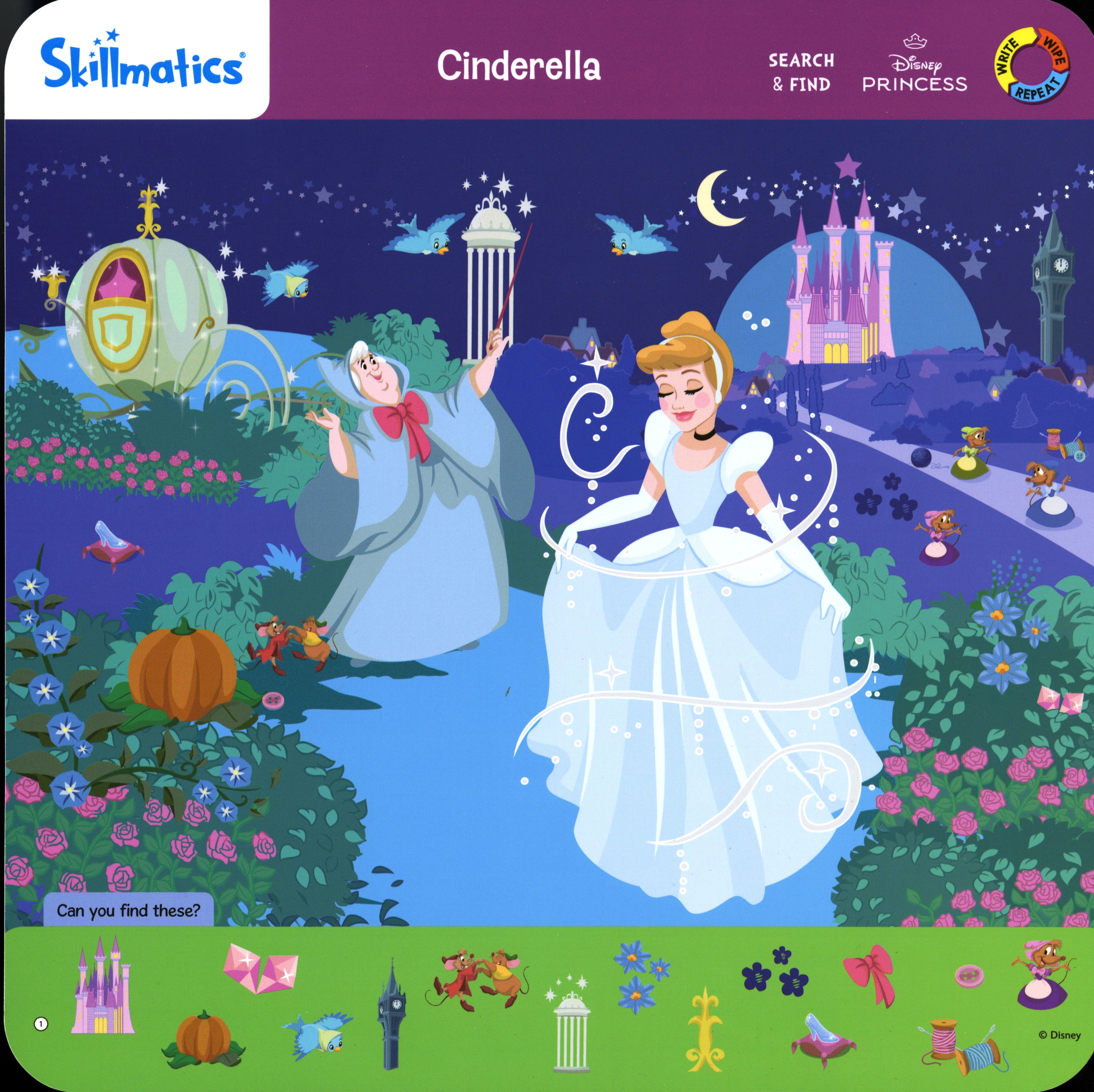 Search & Find Disney Princesses Write and Wipe Activity Mats