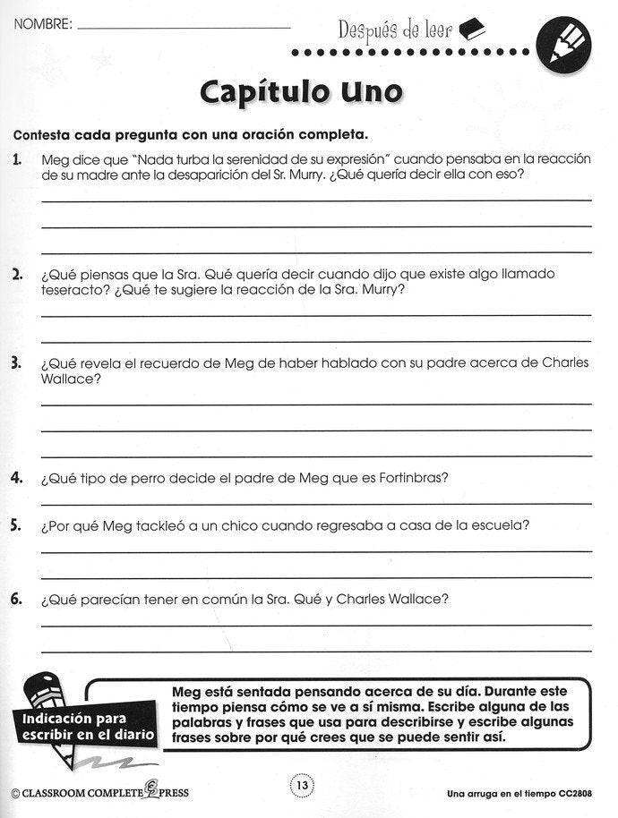 Una arruga en el tiempo, Kit de Literatura (A Wrinkle in  Time, Literature Kit) Grade 5-6