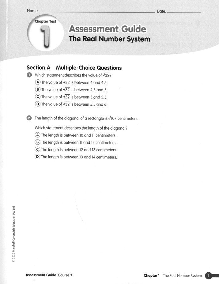 Math in Focus Assessment Guide Course 3 (Grade 8)