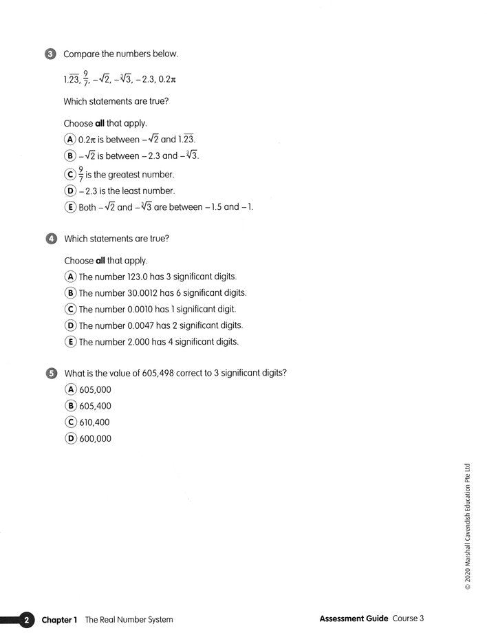 Math in Focus Assessment Guide Course 3 (Grade 8)