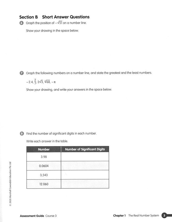 Math in Focus Assessment Guide Course 3 (Grade 8)