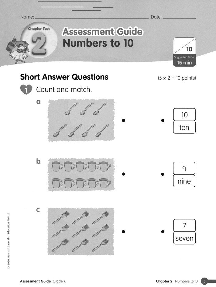 Math in Focus Assessment Guide Teacher Edition Grade K