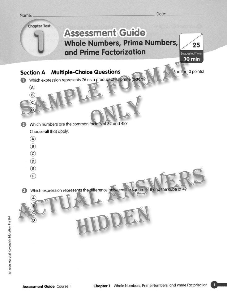 Math in Focus Assessment Guide Teacher Edition Course 1 (Grade 6)