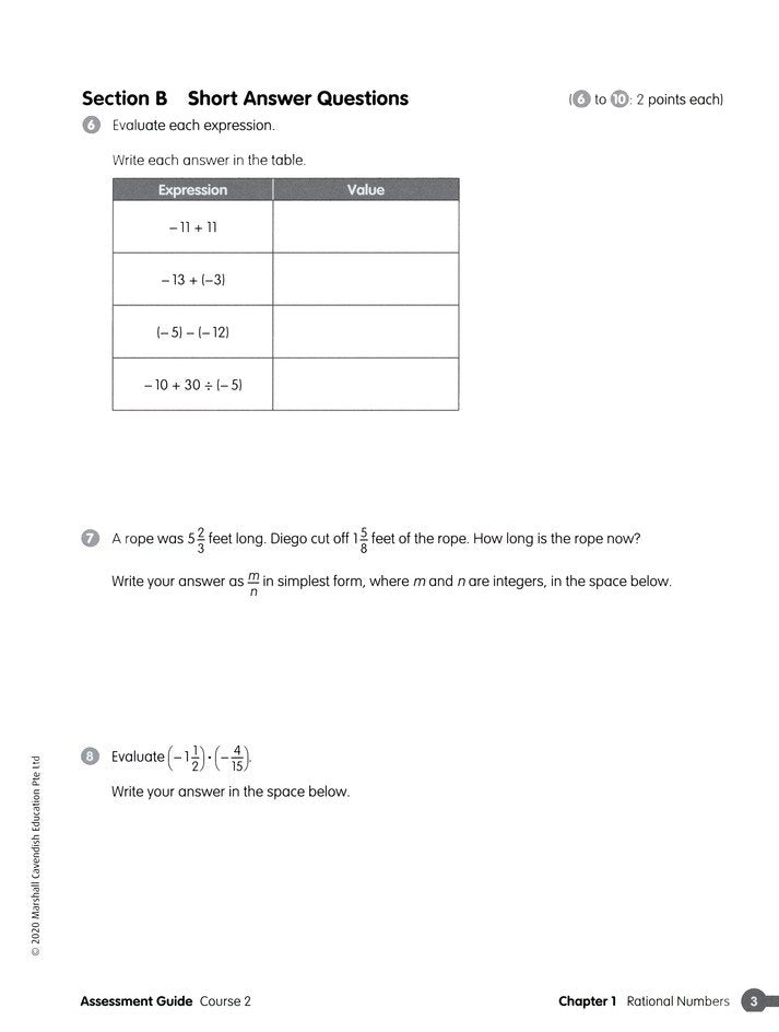 Math in Focus Assessment Guide Teacher Edition Course 2 (Grade 7)