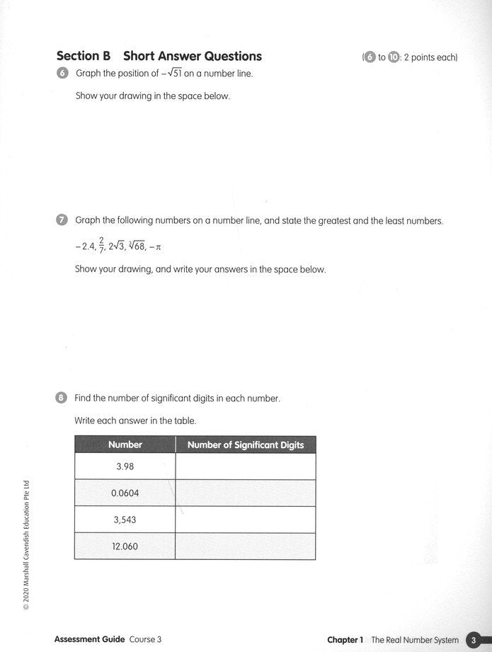 Math in Focus Assessment Guide Teacher Edition Course 3 (Grade 8)