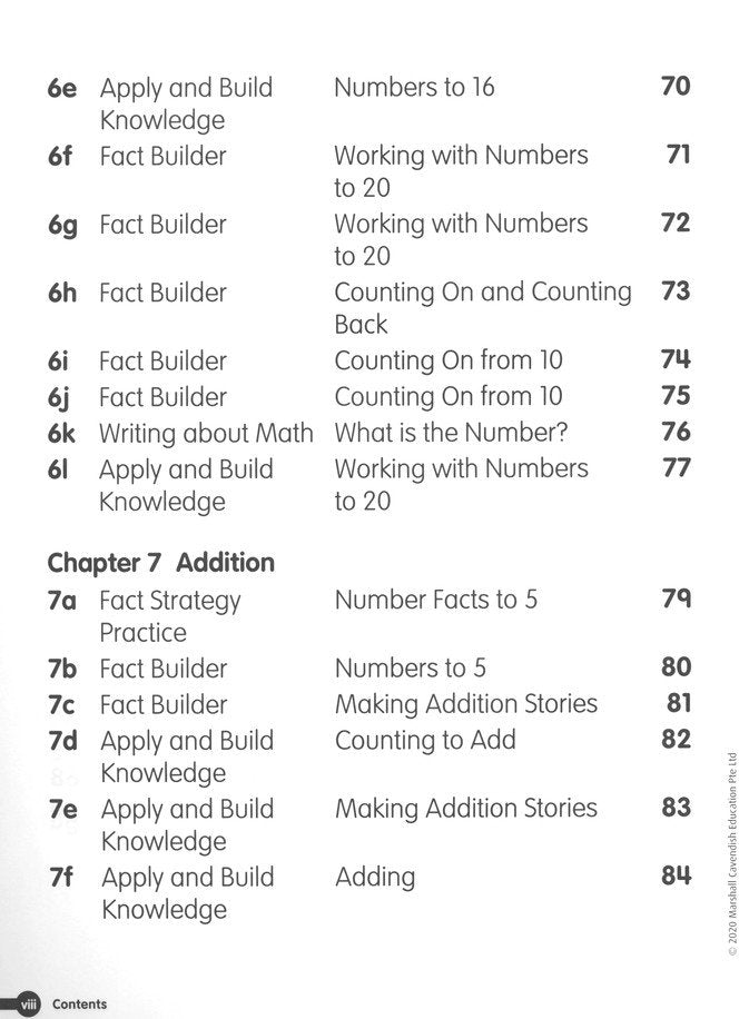 Math in Focus Singapore Math Fact Fluency Grade K