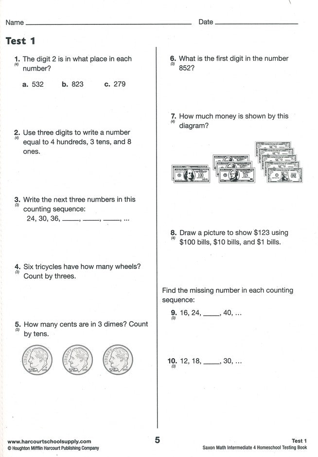 Saxon Math Intermediate 4 Homeschool Testing Book