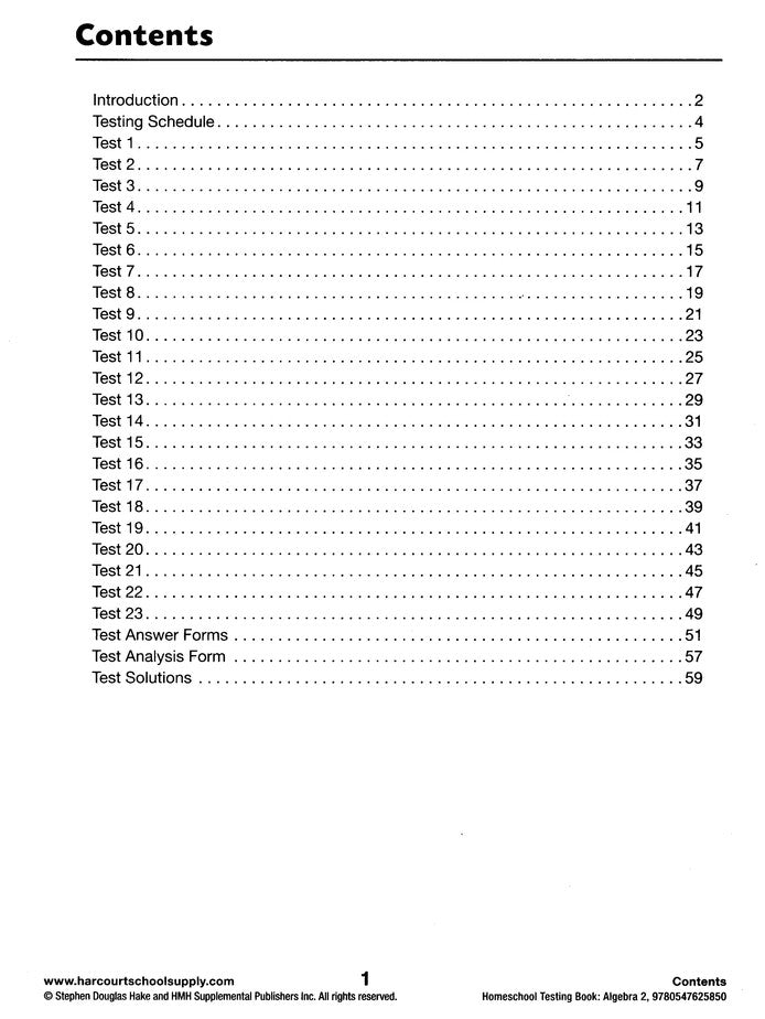 Saxon Algebra 2, 4th Edition Homeschool Testing Book
