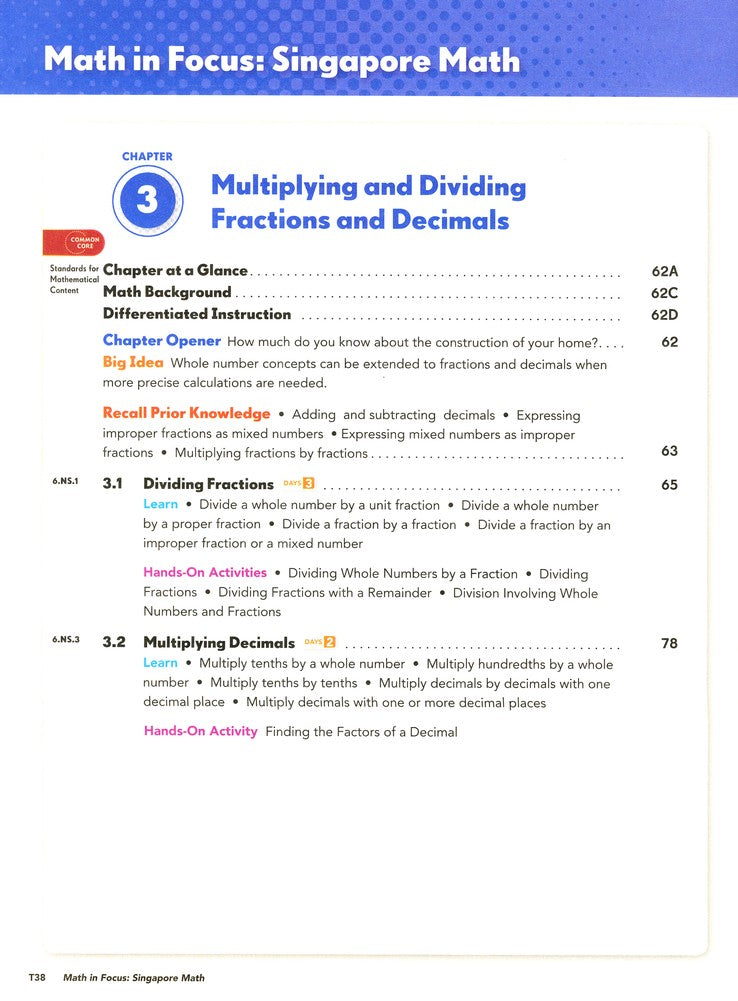 Math In Focus Course 1 for Grade 6 1st Semester Homeschool Kit