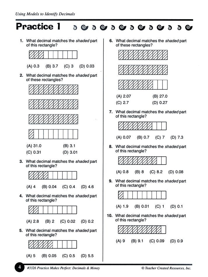 Decimals and Money, Grades 3 & 4