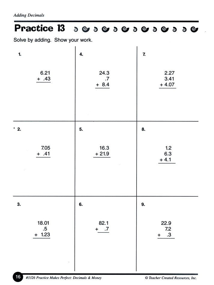 Decimals and Money, Grades 3 & 4