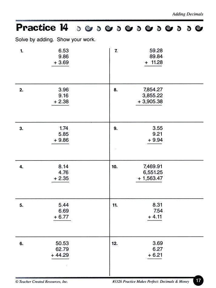 Decimals and Money, Grades 3 & 4