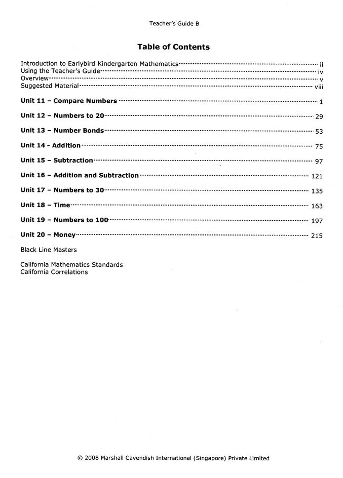 EarlyBird Kindergarten Math (Standards Edition)  Teacher's Guide B