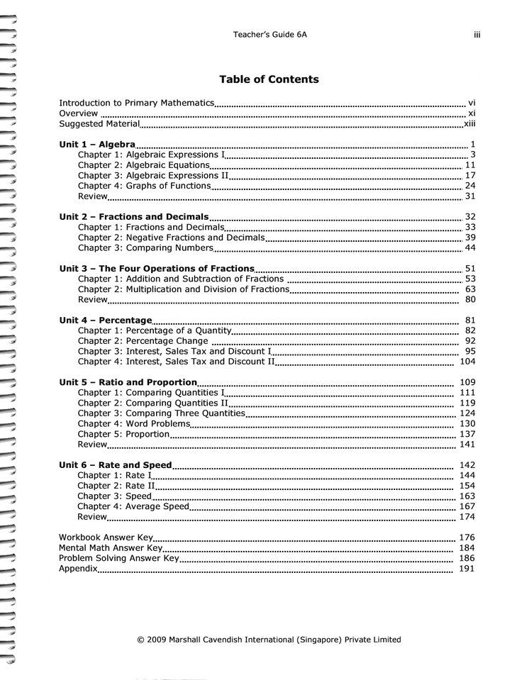 Primary Mathematics Standards Edition Level 6A Teacher Guide