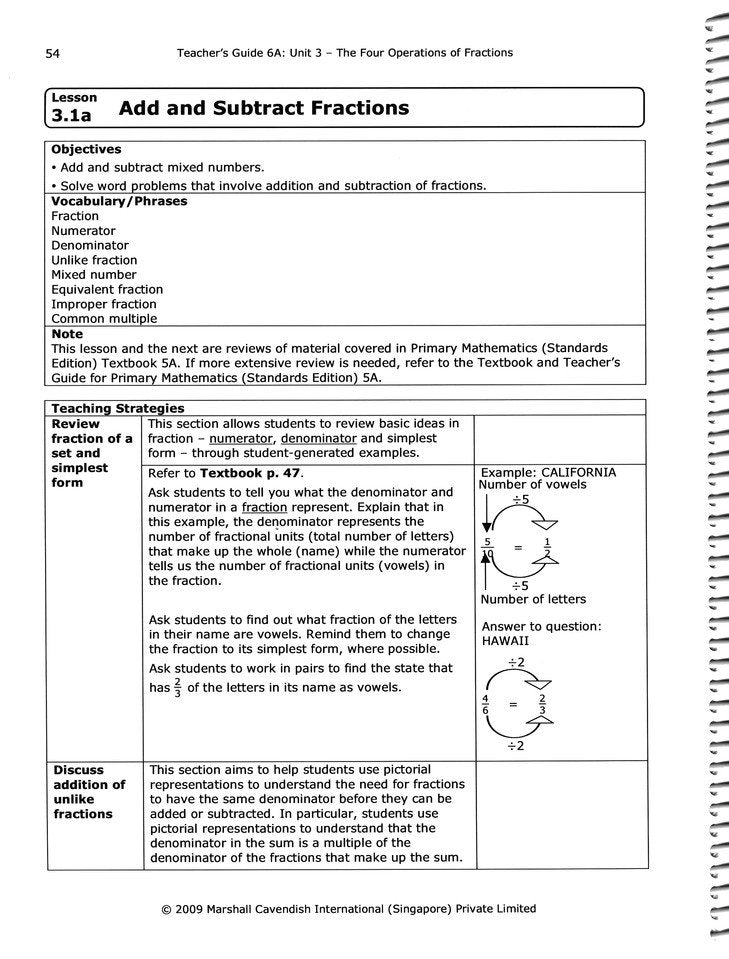 Primary Mathematics Standards Edition Level 6A Teacher Guide