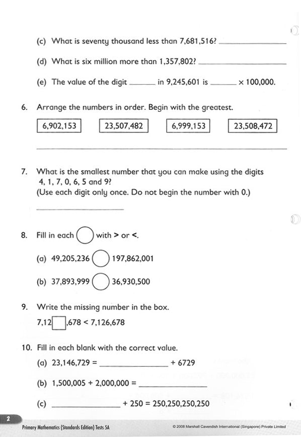 Primary Mathematics Tests 5A (Standards Edition)