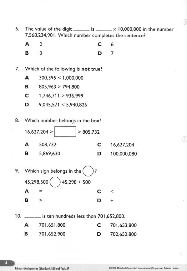 Primary Mathematics Tests 5A (Standards Edition)