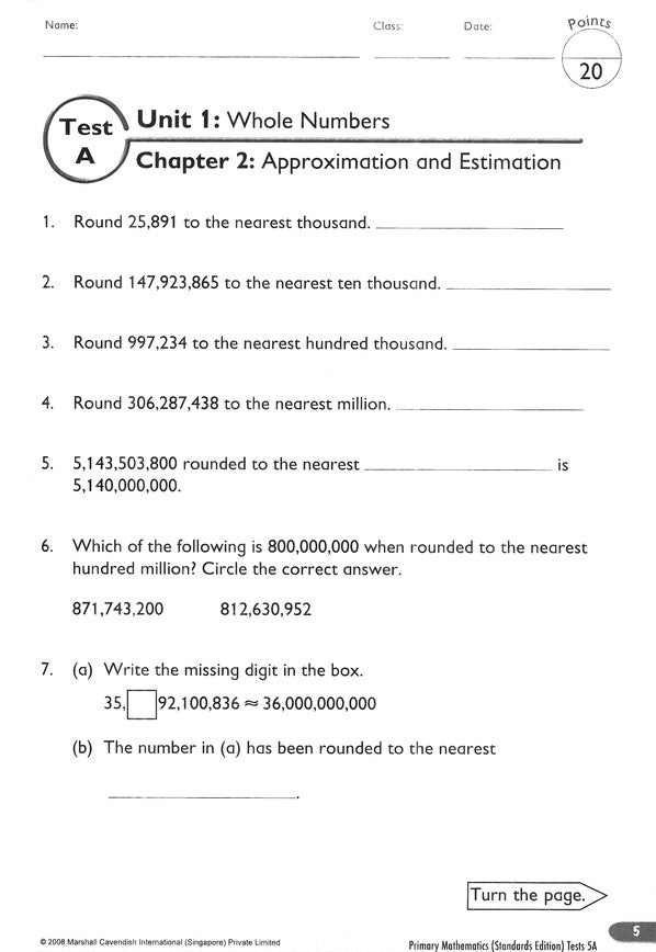 Primary Mathematics Tests 5A (Standards Edition)