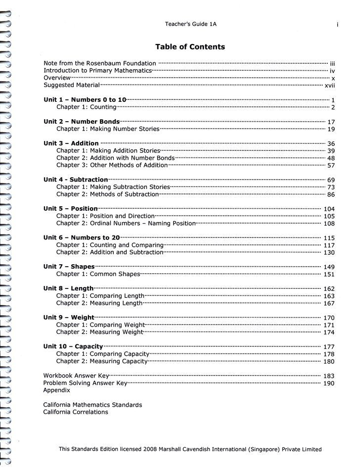 Primary Mathematics Standards Edition Level 1A Teacher Guide