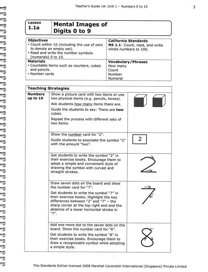 Primary Mathematics Standards Edition Level 1A Teacher Guide