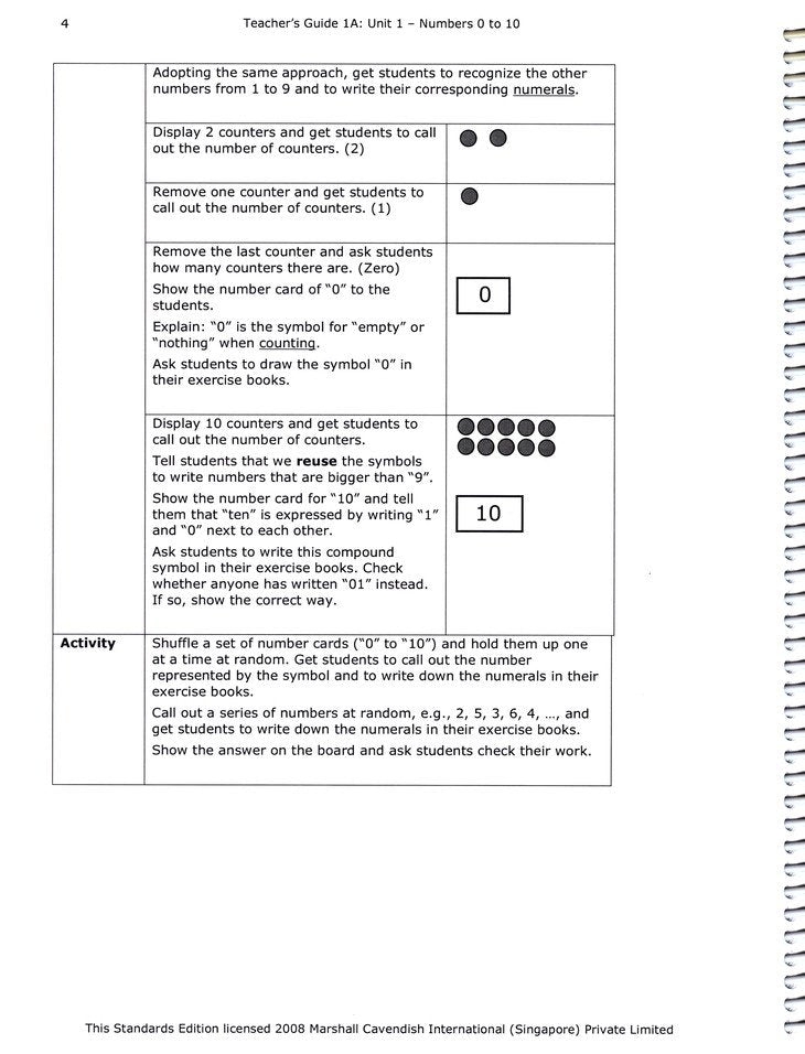 Primary Mathematics Standards Edition Level 1A Teacher Guide