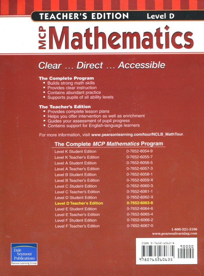 MCP Mathematics Level D Teacher's Guide (2005 Edition)