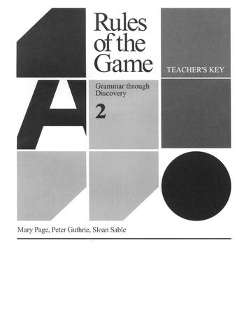 Rules of the Game, Teacher's Key, Book #2 (Homeschool  Edition)