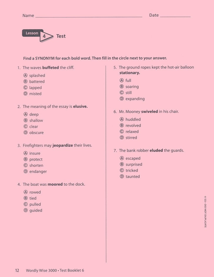 Wordly Wise 3000 Book 6 Test 3rd Ed. (Homeschool Edition)