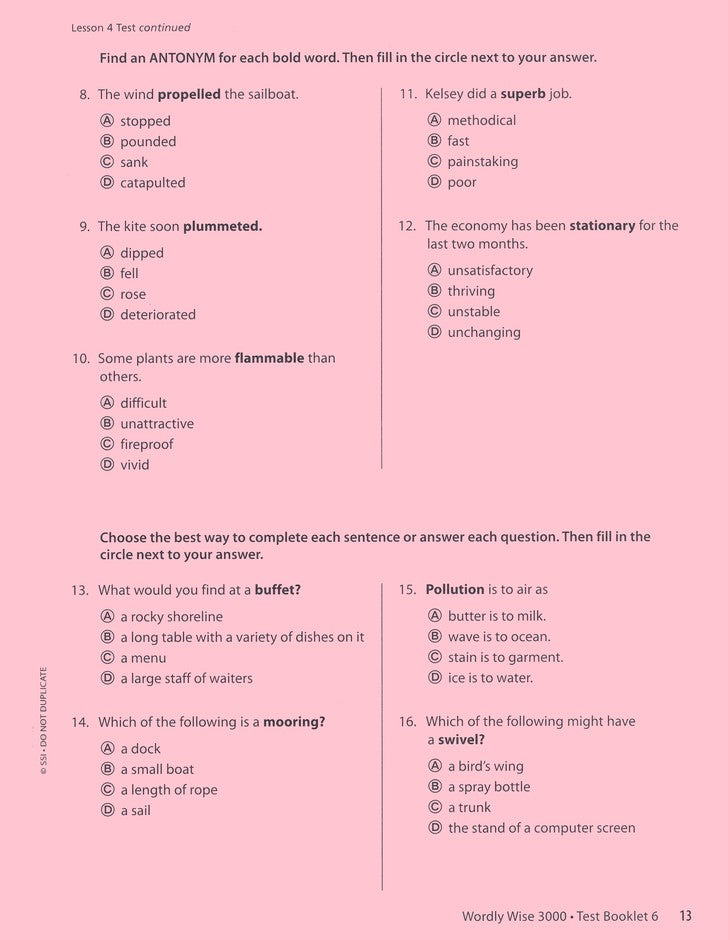 Wordly Wise 3000 Book 6 Test 3rd Ed. (Homeschool Edition)