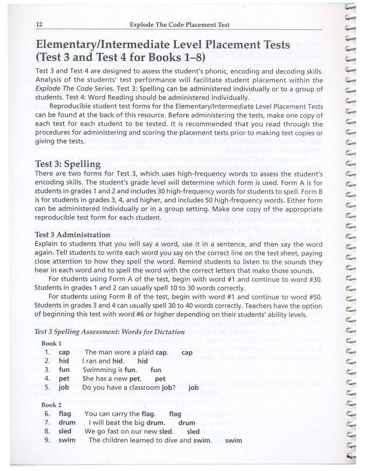 Explode the Code Placement Test (2nd Edition; Homeschool  Edition)