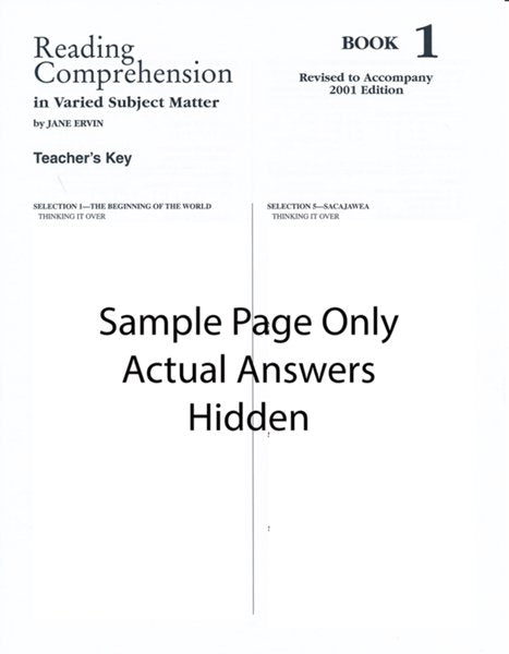 Reading Comprehension Book 1 Grade 3, Teacher's Key  (Homeschool Edition)