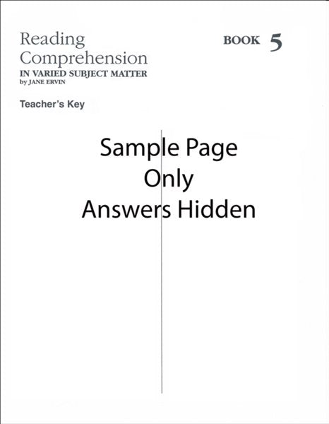 Reading Comprehension Book 5, Grade 7, Teacher's Key  (Homeschool Edition)