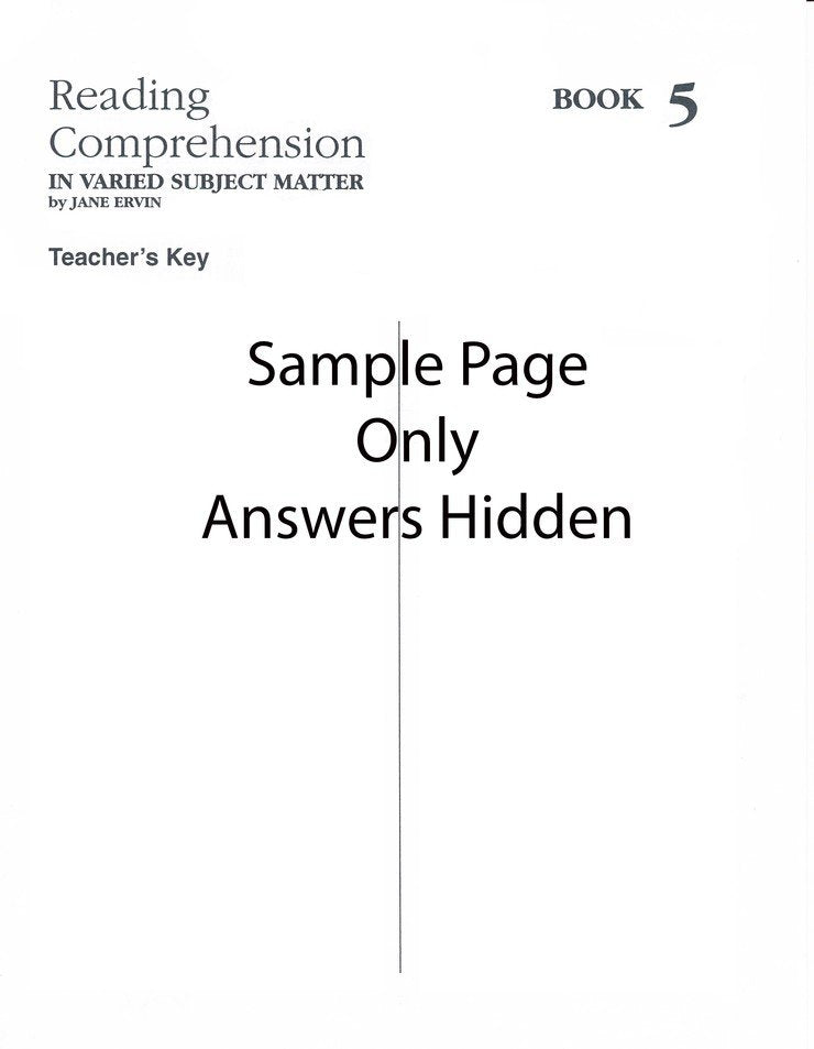 Reading Comprehension Book 5, Grade 7, Teacher's Key  (Homeschool Edition)