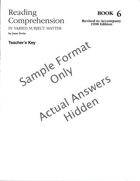 Reading Comprehension Book 6, Grade 8, Teacher's Key  (Homeschool Edition)