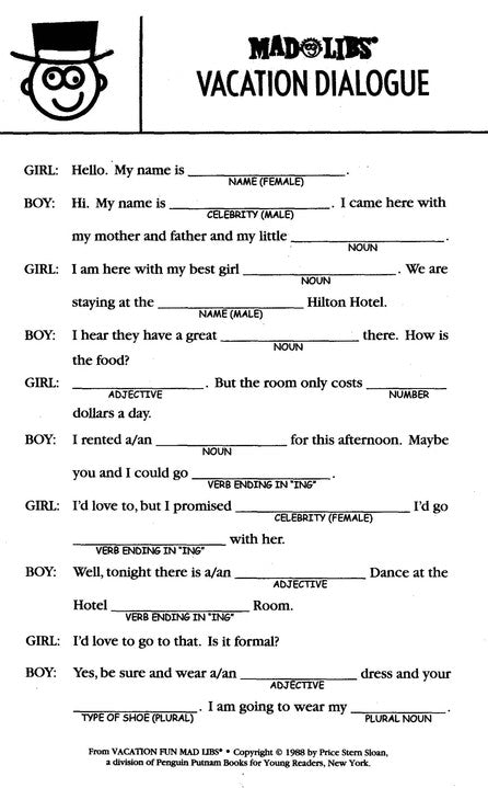 Vacation Fun Mad Libs