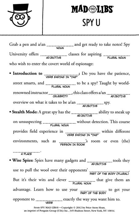 Spy Mad Libs